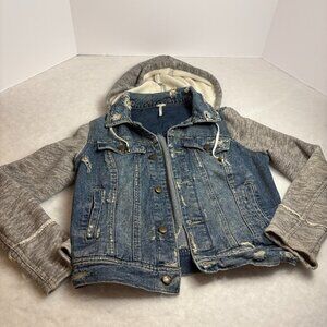 Free People Denim Sweatshirt Jacket Hoodie Distressed Grunge Skater Country  SzS